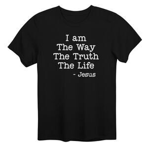 Christian T-Shirt Black I am the Way Truth Life Faith Religious Graphic Casual